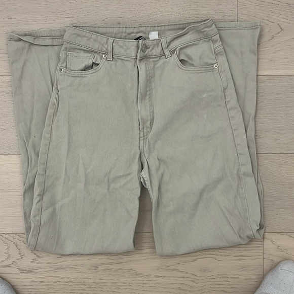 H&M Divided High Waisted Wide Leg Khaki Demin - Picture 2 of 4